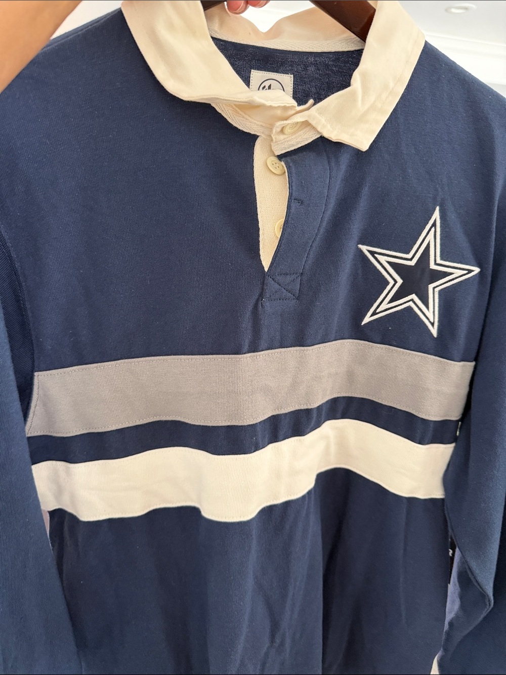 Men's Navy Rugby Shirt with Star Chest Patch - Unbranded